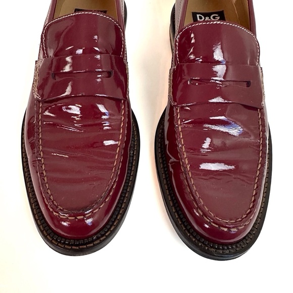 Dolce & Gabbana Burgundy Patent Leather Penny Loafers EU 39 US 8 Glossy Flat - Picture 5 of 16